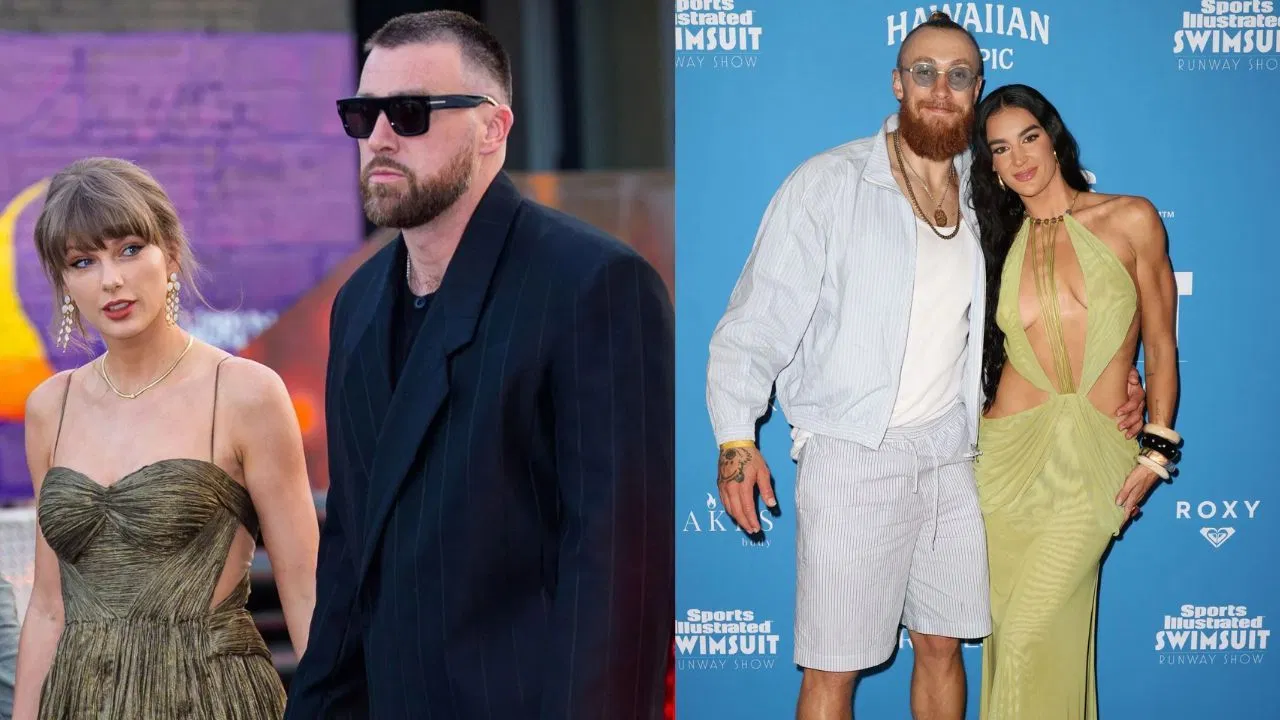 ‘Por favor, acompanhe-os para fora’ ‘Tacky & Classless’: fãs da NFL zombam da roupa de George Kittle e sua esposa Claire para o jantar de ensaio de Taylor Swift-Travis Kelce