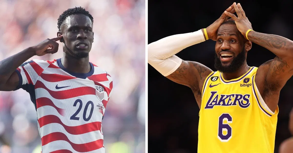 LeBron James reage quando a estrela da USMNT, Folarin Balogun, comemora o silenciador após marcar na Copa do Mundo da FIFA